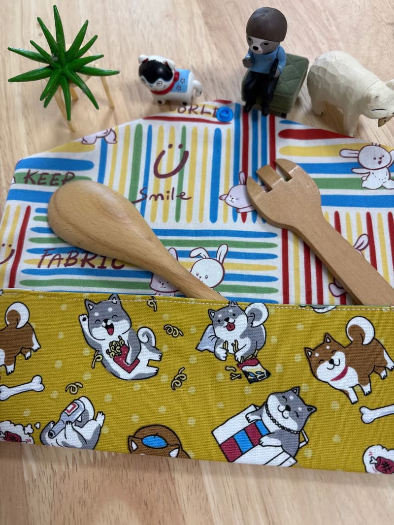 文青風環保純棉筷袋 柴犬愛逛街  大地黃 優質 日本 潮物 收納 手
