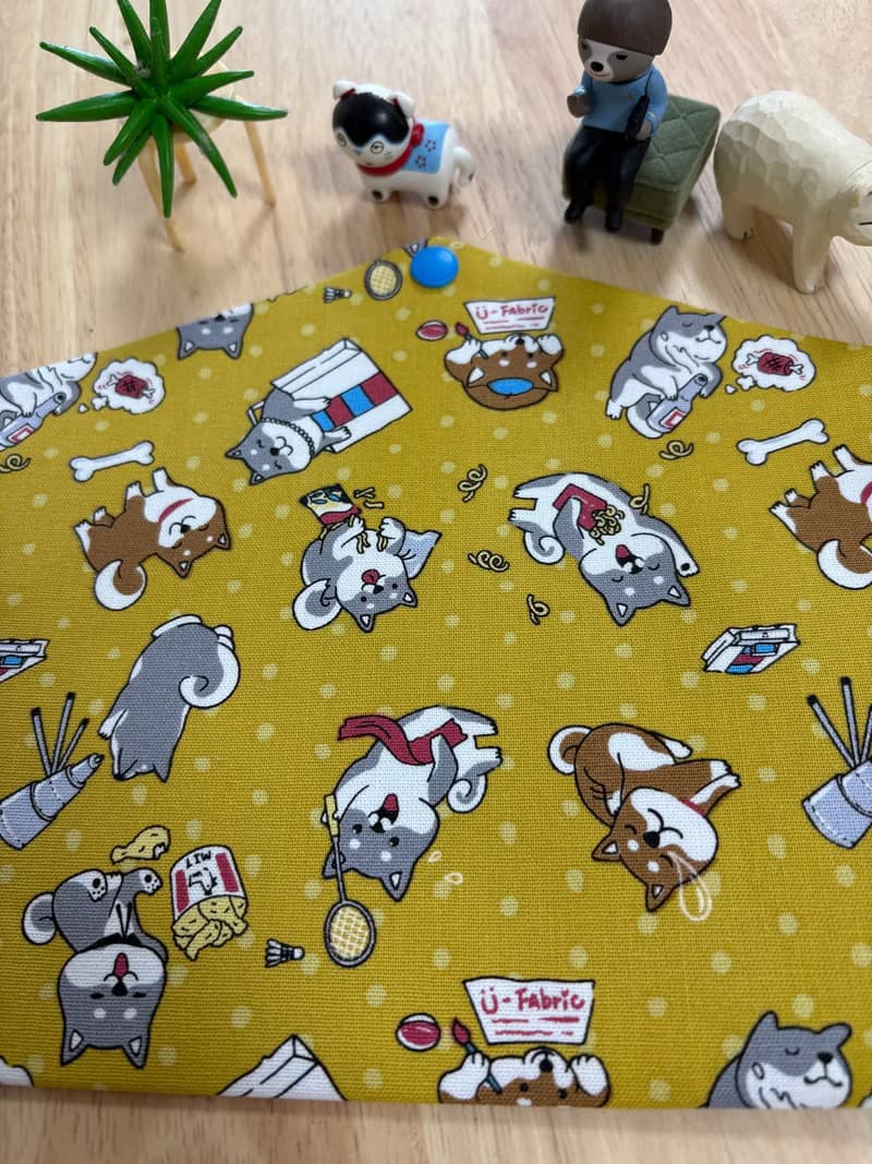 文青風環保純棉筷袋 柴犬愛逛街  大地黃 優質 日本 潮物 收納 手