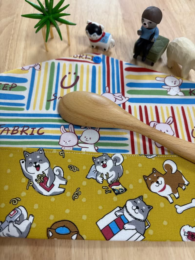 文青風環保純棉筷袋 柴犬愛逛街  大地黃 優質 日本 潮物 收納 手