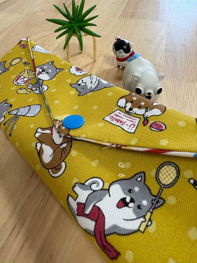 文青風環保純棉筷袋 柴犬愛逛街  大地黃 優質 日本 潮物 收納 手