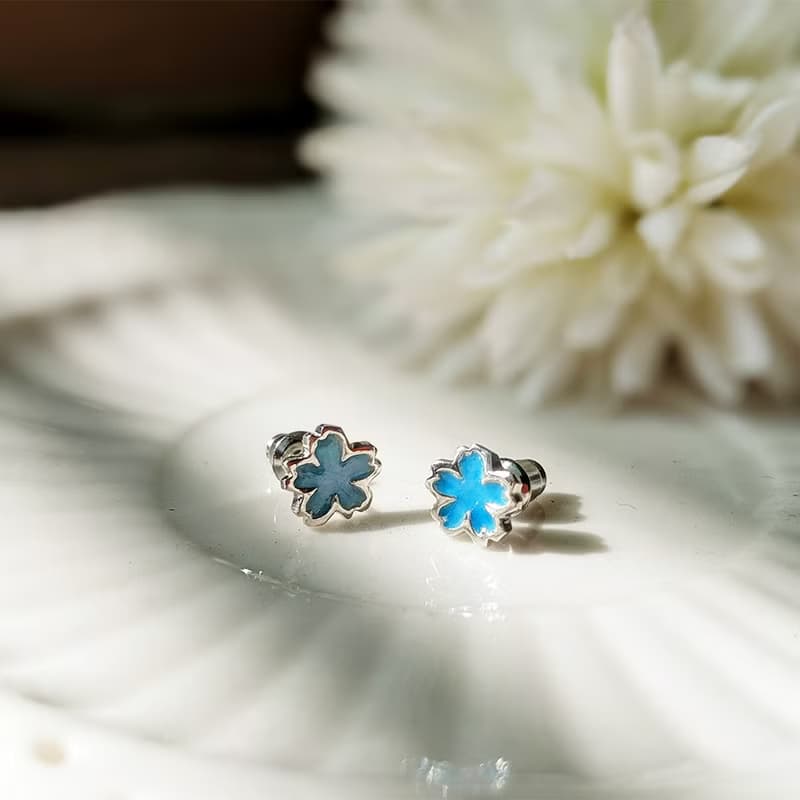 【春天來了】落櫻系 -花晴- 琺瑯925純銀 櫻花耳針 單支耳釘