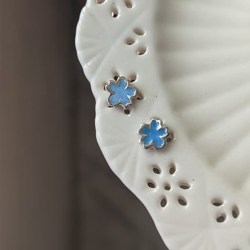 【春天來了】落櫻系 -花晴- 琺瑯925純銀 櫻花耳針 單支耳釘