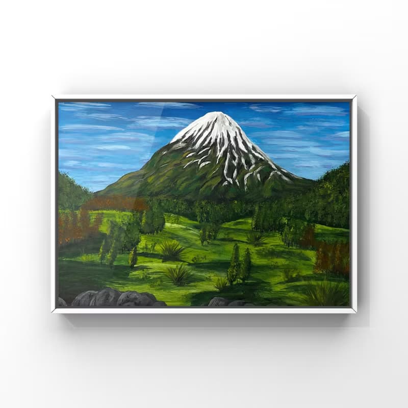 Snow-white hill. Mountain landscape. Gouache.