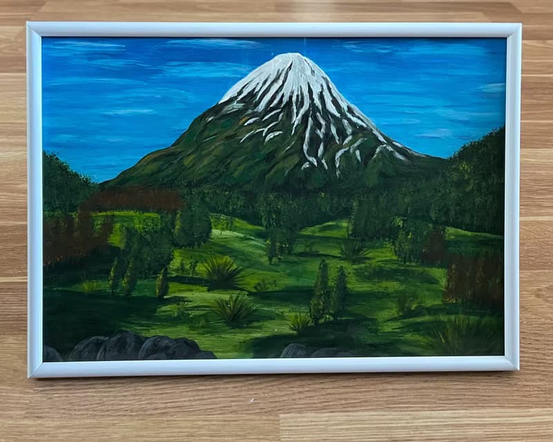 Snow-white hill. Mountain landscape. Gouache.