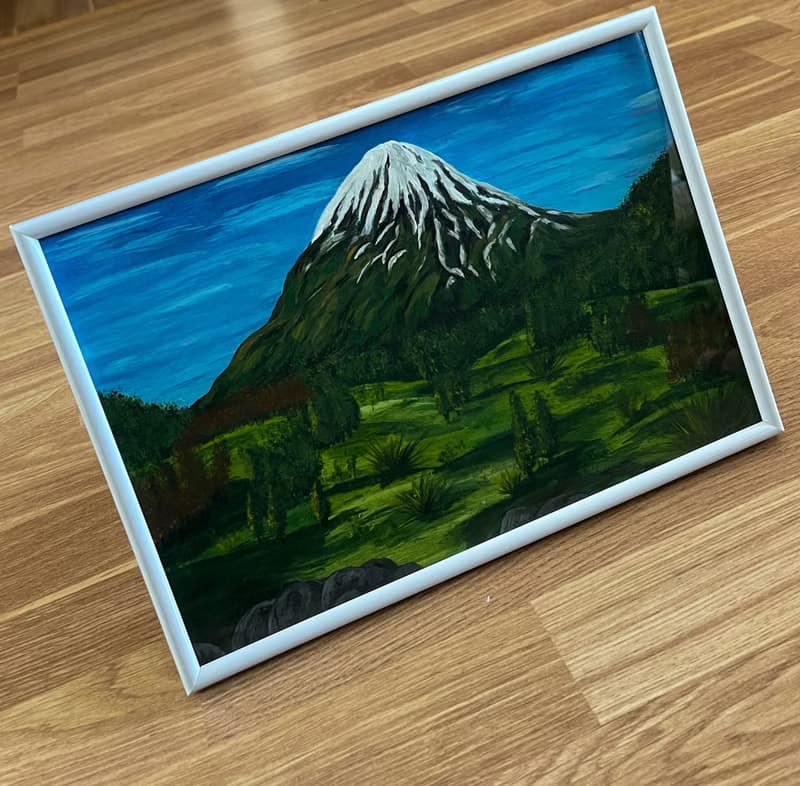Snow-white hill. Mountain landscape. Gouache.