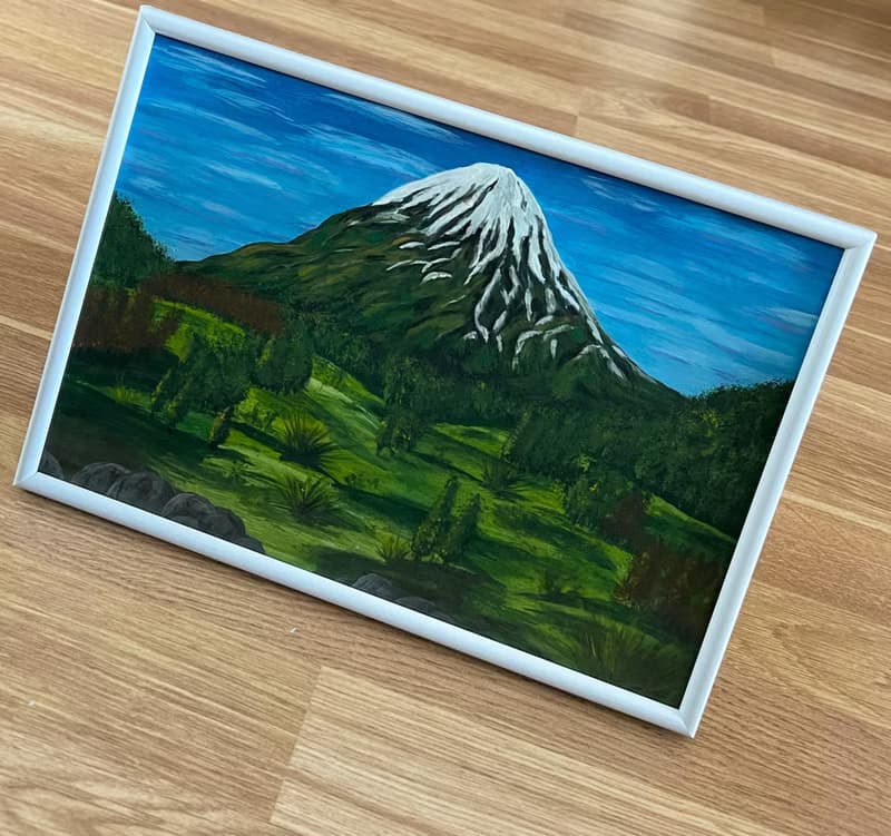 Snow-white hill. Mountain landscape. Gouache.