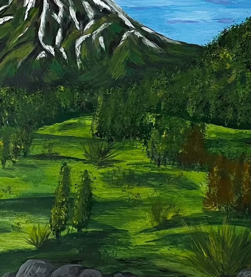 Snow-white hill. Mountain landscape. Gouache.