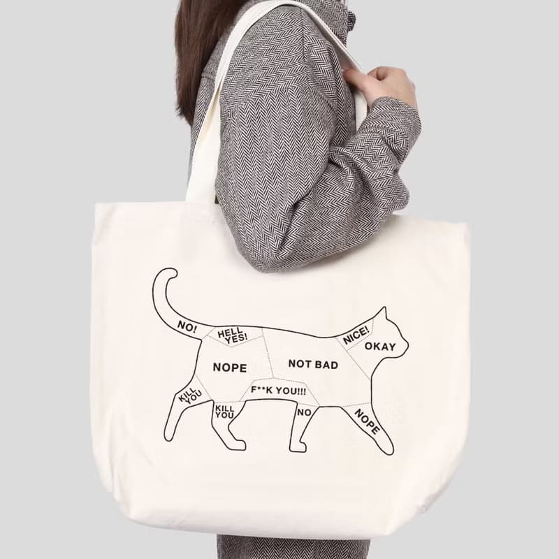 Cat Petting 帆布環保大購物袋 米白 聖誕禮物貓快速出貨托特包