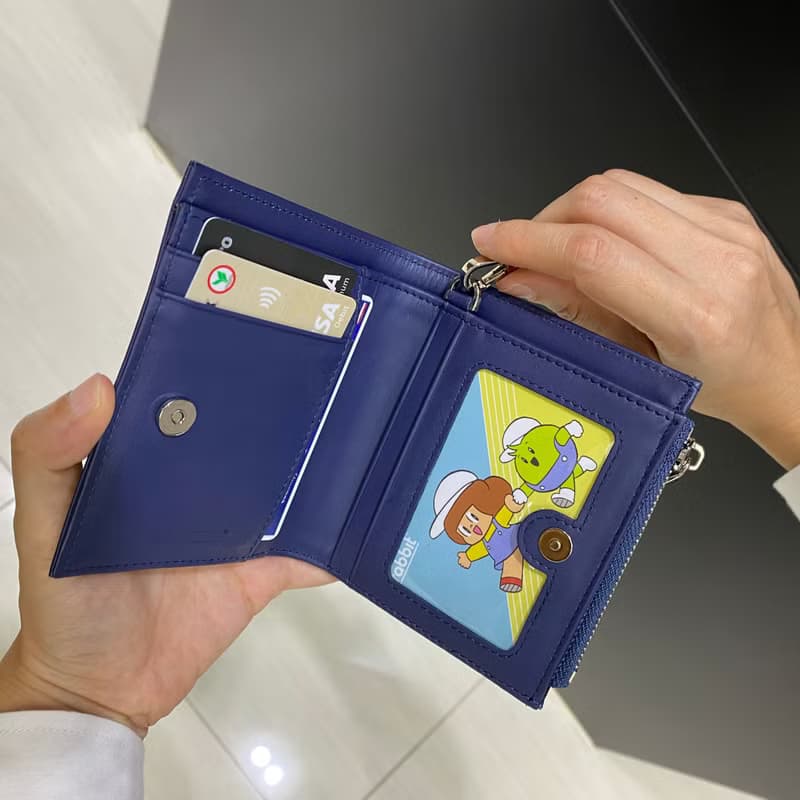 短夾包 真皮皮夾 Leather wallet with strap Blue