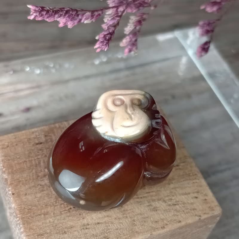 小雕件 小品動物-猴 紅玉髓