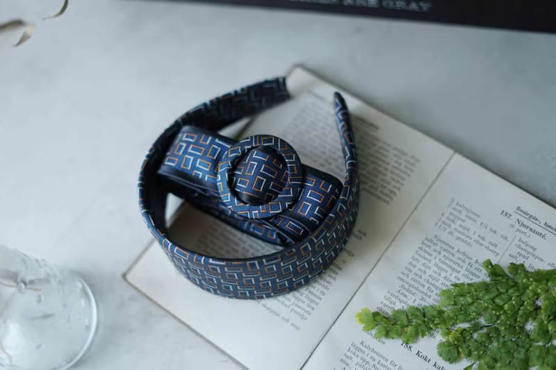 古董領帶改製腰帶-mila schon100%silk-星象-深藍腰帶髮箍組