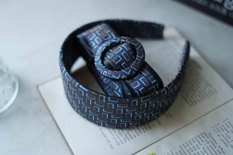 古董領帶改製腰帶-mila schon100%silk-星象-深藍腰帶髮箍組