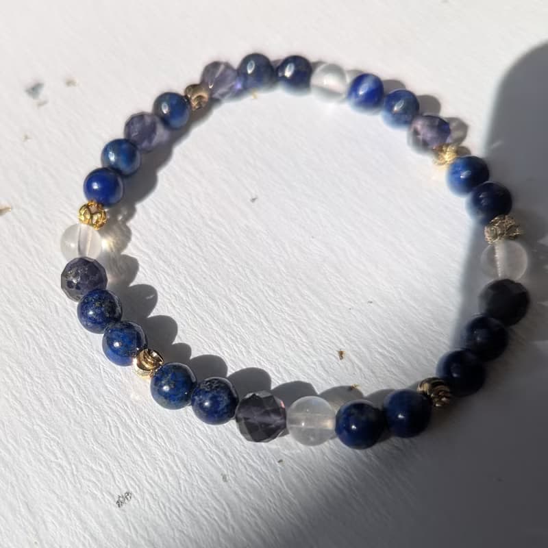 青金石X堇青石X月光石 水晶設計手鍊