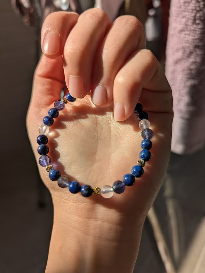 青金石X堇青石X月光石 水晶設計手鍊