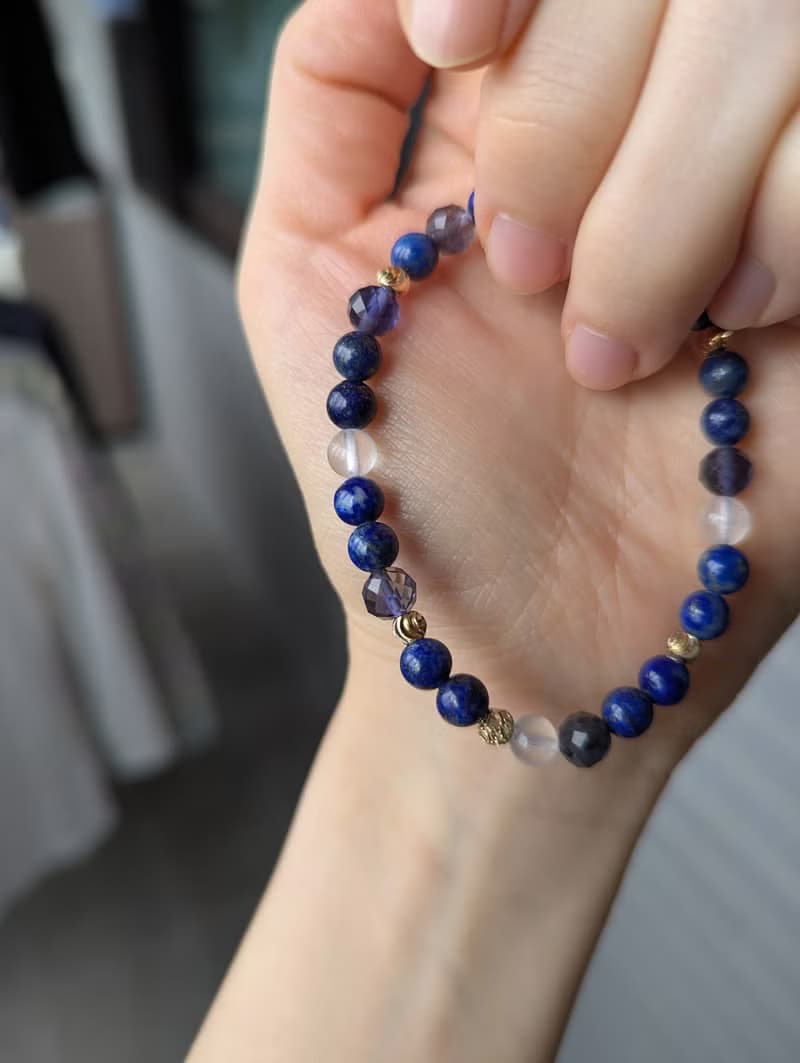 青金石X堇青石X月光石 水晶設計手鍊