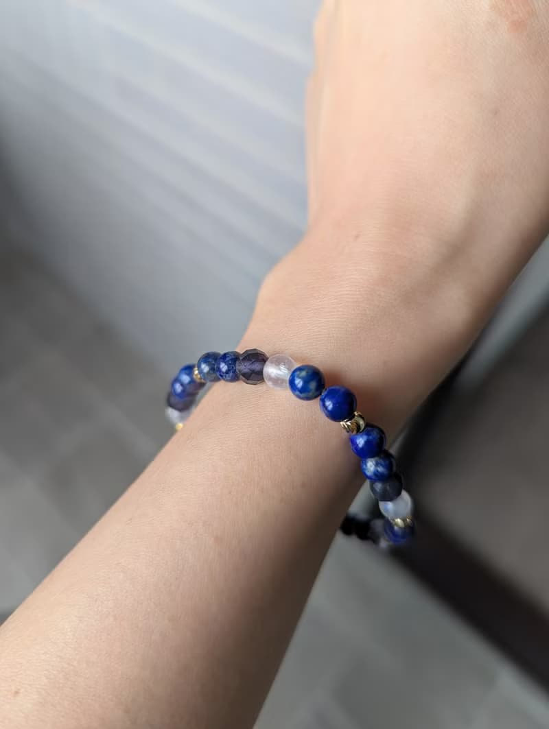 青金石X堇青石X月光石 水晶設計手鍊