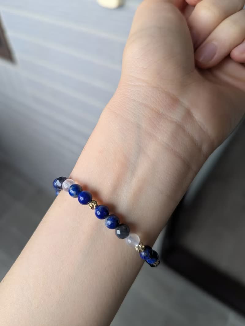 青金石X堇青石X月光石 水晶設計手鍊