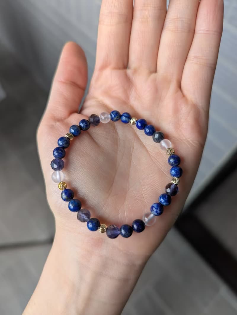 青金石X堇青石X月光石 水晶設計手鍊