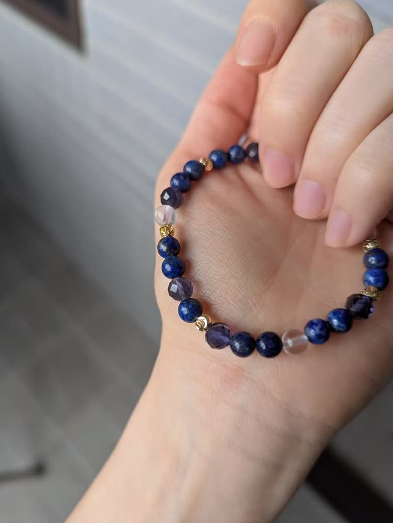 青金石X堇青石X月光石 水晶設計手鍊