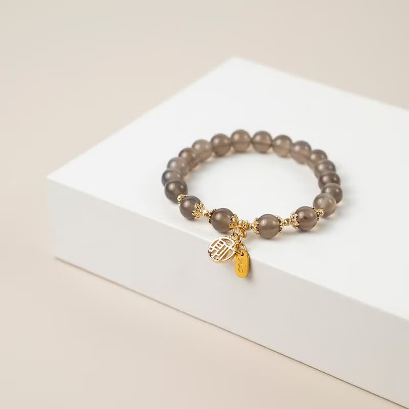 【珠璣】富貴有餘-灰瑪瑙中文字手鍊