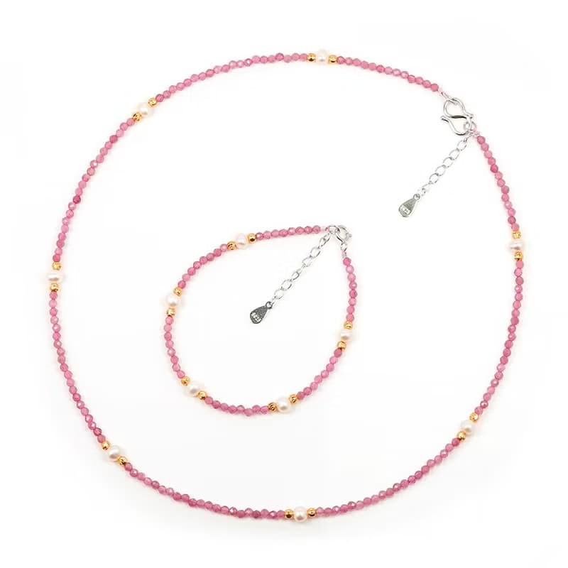 【正佳珠寶】天然淡水珍珠 極細粉碧璽 珍珠項鍊 珍珠手鍊