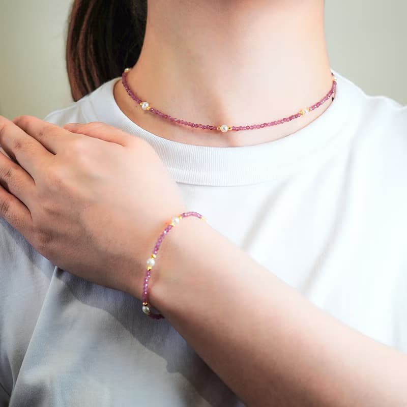 【正佳珠寶】天然淡水珍珠 極細粉碧璽 珍珠項鍊 珍珠手鍊