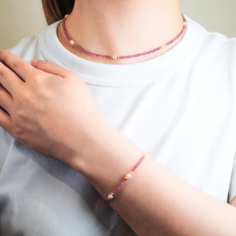 【正佳珠寶】天然淡水珍珠 極細粉碧璽 珍珠項鍊 珍珠手鍊