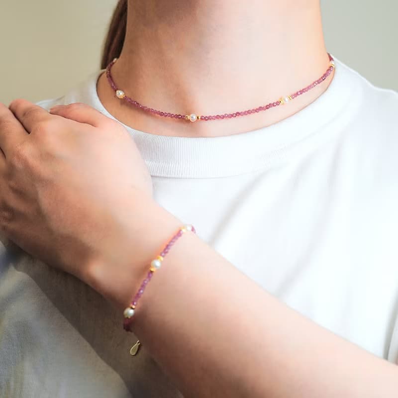 【正佳珠寶】天然淡水珍珠 極細粉碧璽 珍珠項鍊 珍珠手鍊