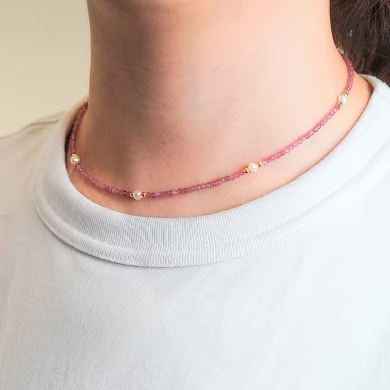 【正佳珠寶】天然淡水珍珠 極細粉碧璽 珍珠項鍊 珍珠手鍊