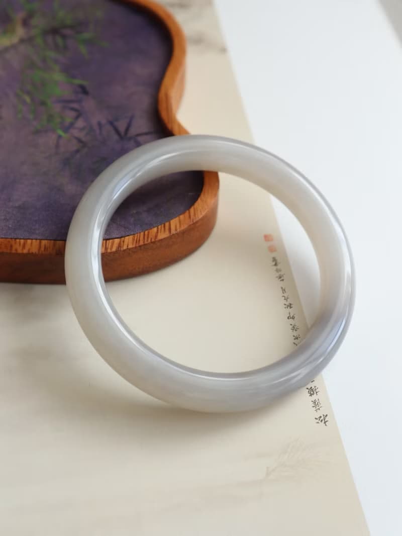 天然煙紫藕粉和田玉手鐲 冰底料脂份極好清新粉糯玉質溫潤58圈口