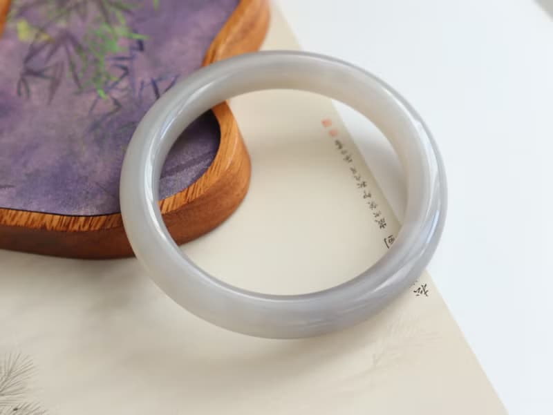 天然煙紫藕粉和田玉手鐲 冰底料脂份極好清新粉糯玉質溫潤58圈口