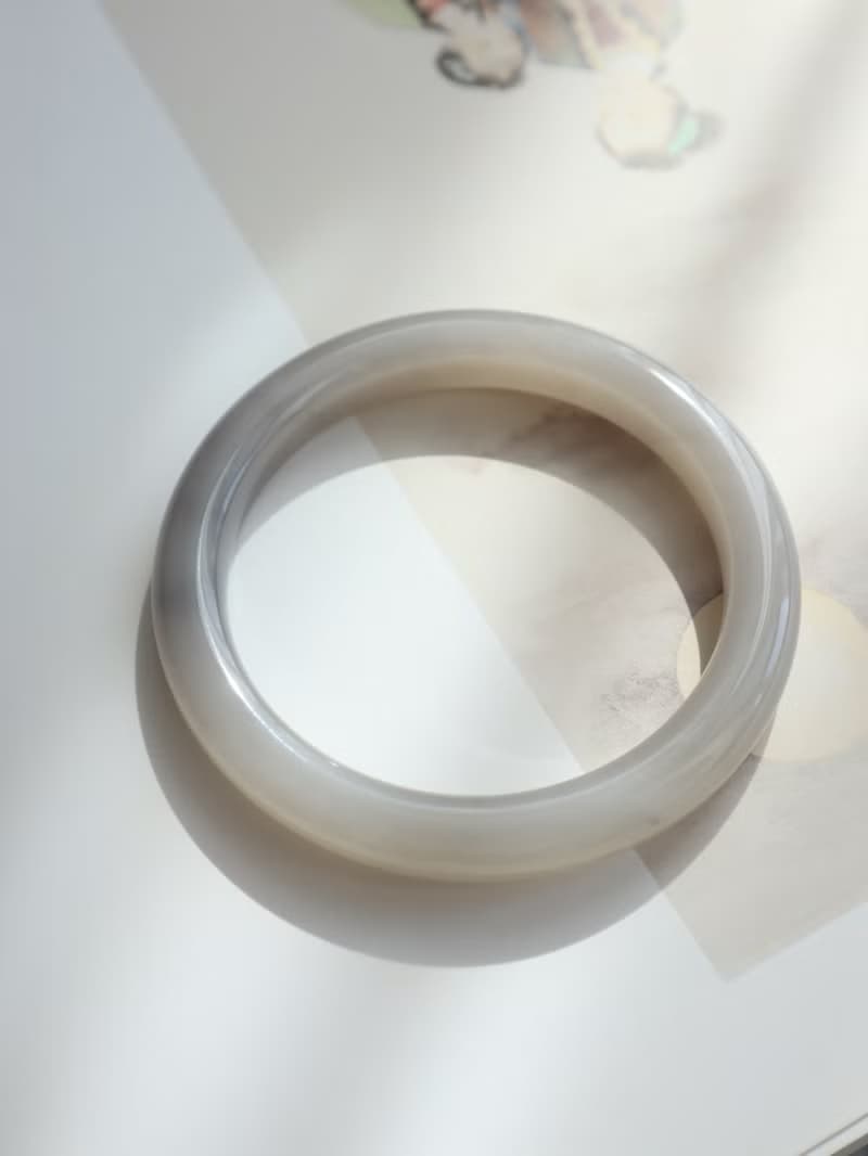 天然煙紫藕粉和田玉手鐲 冰底料脂份極好清新粉糯玉質溫潤58圈口