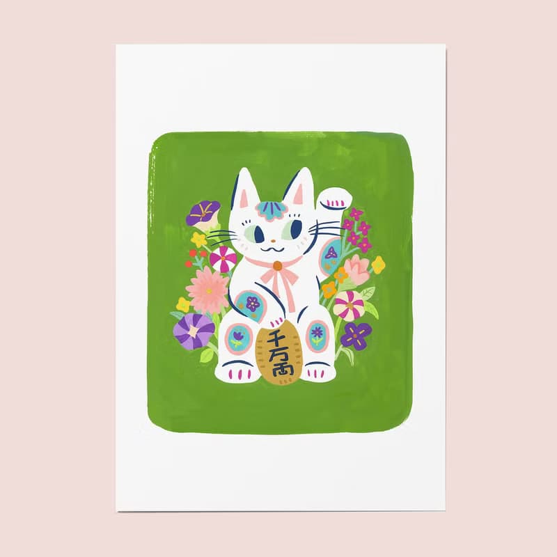 花開招財貓  I 印刷裝飾畫