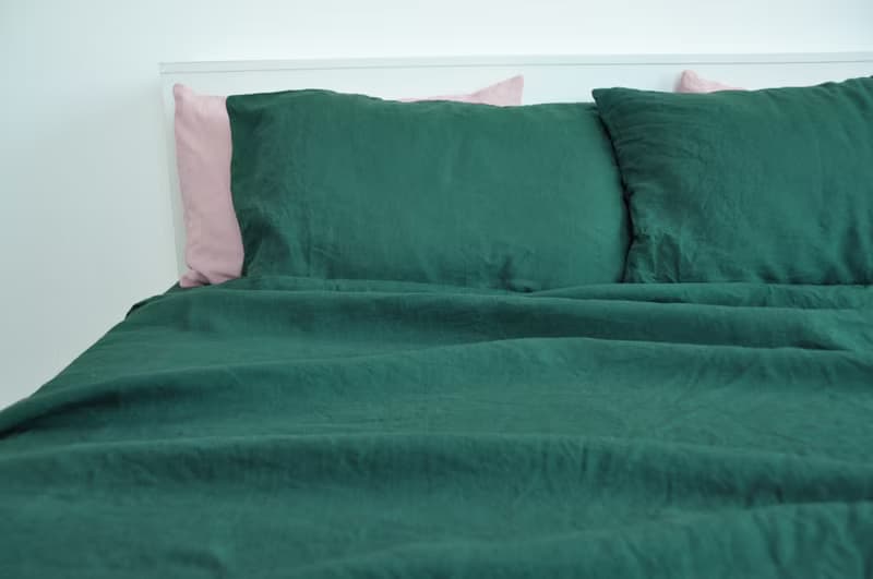 Forest green linen sheet set / Flat+fitted sheet+2 pillowcases/Green bedding