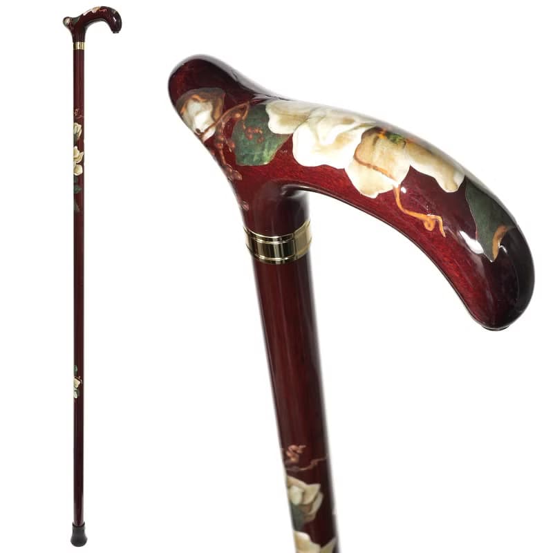 デコパージュステッキ・アンティークローズ -Antique Rose-　天然木製一本杖