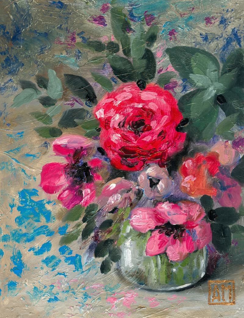 Original artwork - Bright flower bouquet - hand painted oil painting