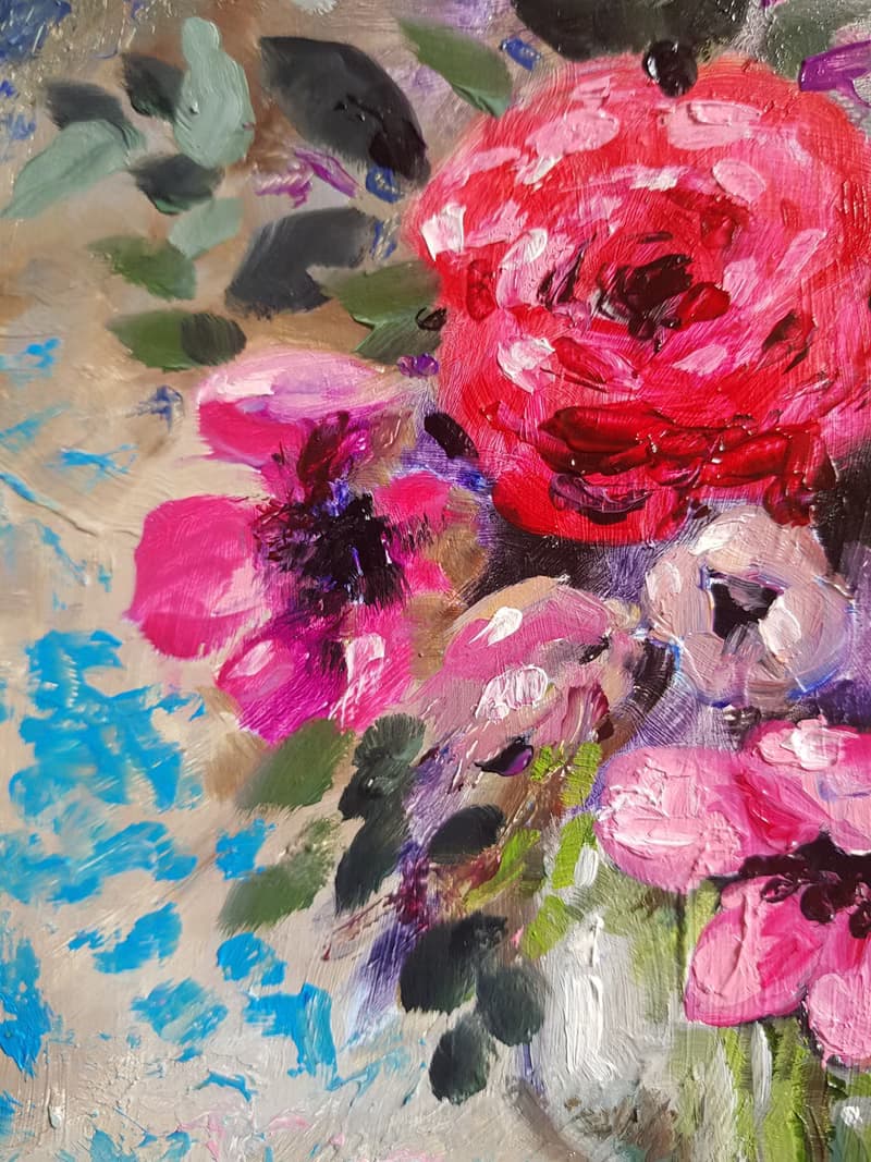 Original artwork - Bright flower bouquet - hand painted oil painting