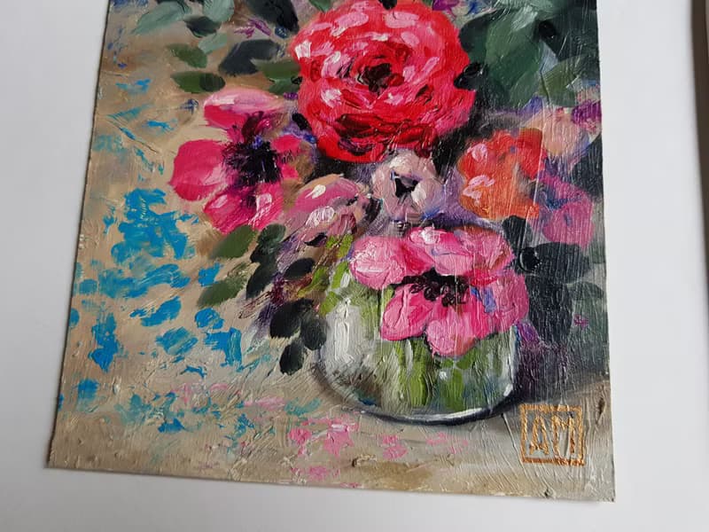 Original artwork - Bright flower bouquet - hand painted oil painting