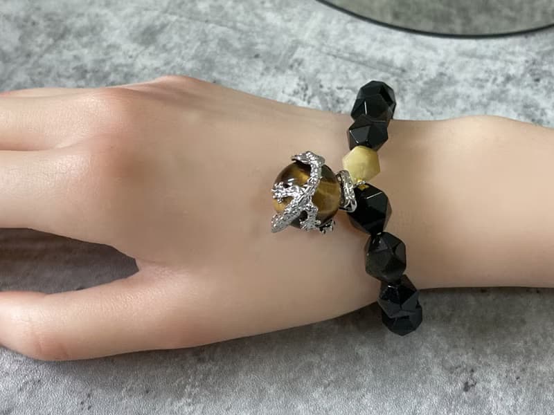 【龍抱珠。手鏈】金曜石、金虎眼、黃虎眼|14K注金|男女皆可配戴