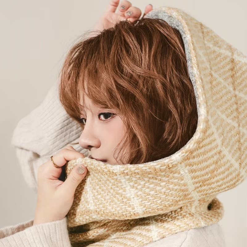 AMBER 系列 - 暮砂 * 米色 混織毛料 圍巾 連帽圍巾
