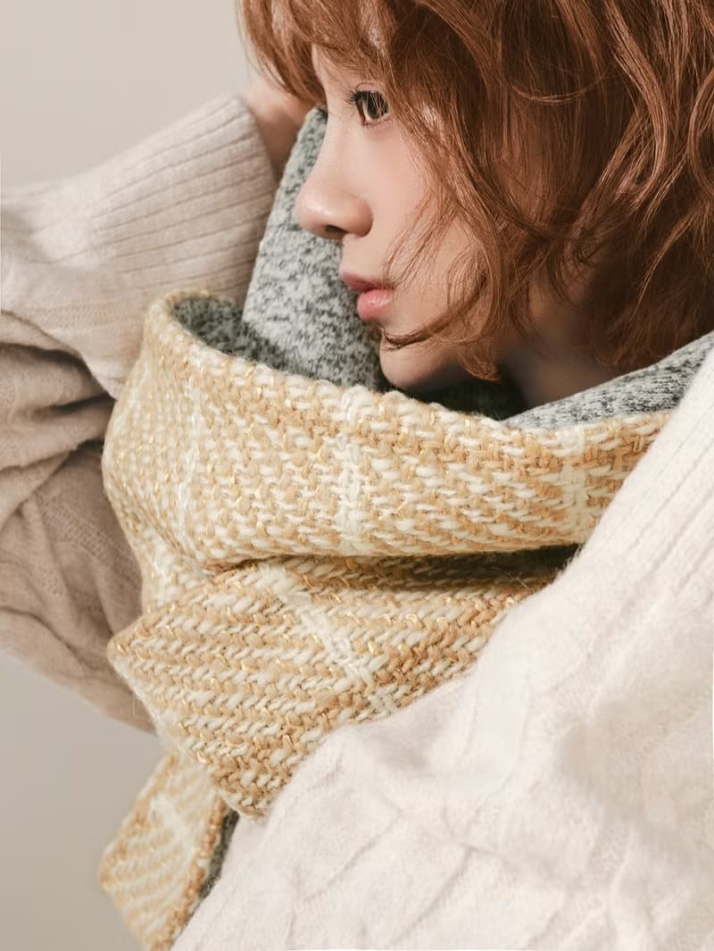 AMBER 系列 - 暮砂 * 米色 混織毛料 圍巾 連帽圍巾