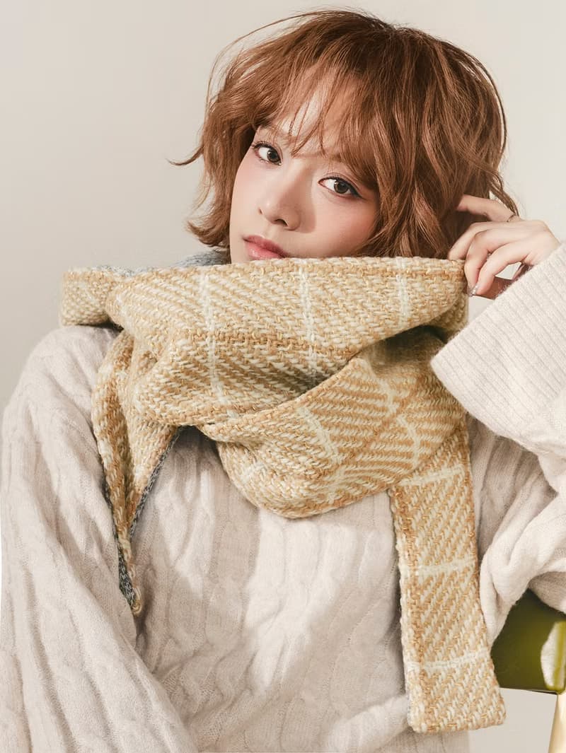 AMBER 系列 - 暮砂 * 米色 混織毛料 圍巾 連帽圍巾