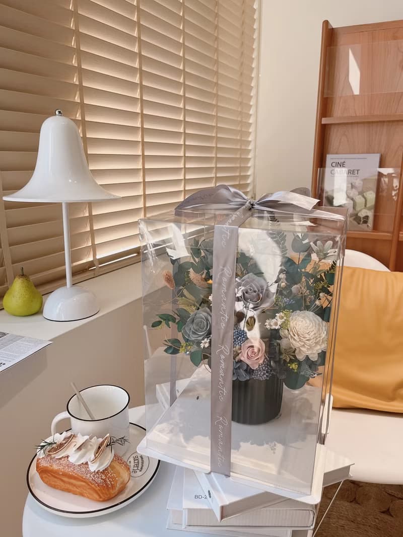 質感灰藍永生盆花 永生玫瑰花  開幕盆花 開幕花禮 祝賀禮物 生日