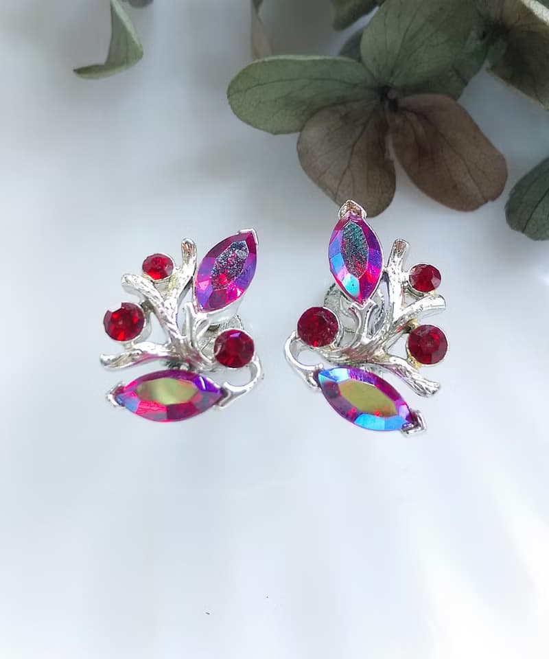 Vintage Jewelry 西洋古董飾品  LISNER 霓虹 枝葉 栓式耳環