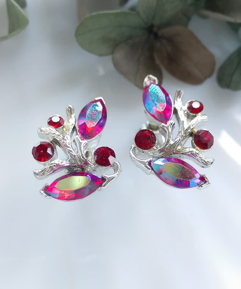 Vintage Jewelry 西洋古董飾品  LISNER 霓虹 枝葉 栓式耳環