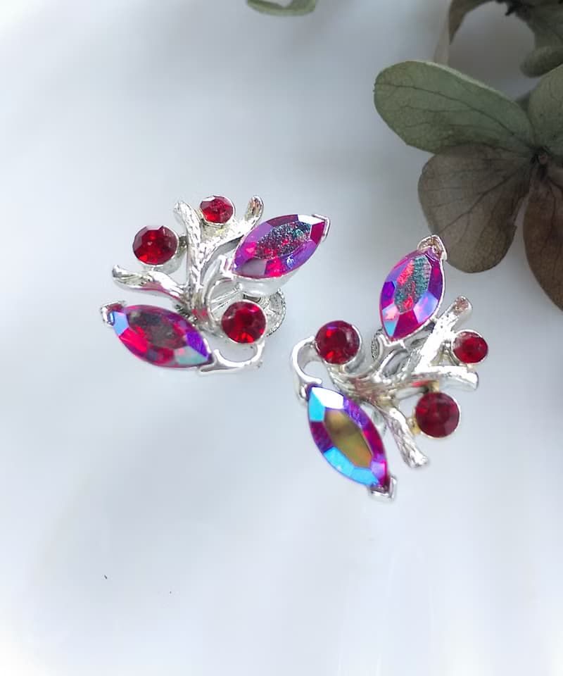 Vintage Jewelry 西洋古董飾品  LISNER 霓虹 枝葉 栓式耳環