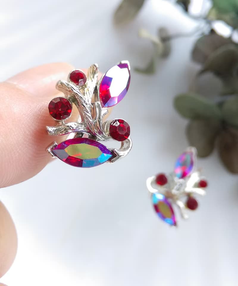 Vintage Jewelry 西洋古董飾品  LISNER 霓虹 枝葉 栓式耳環