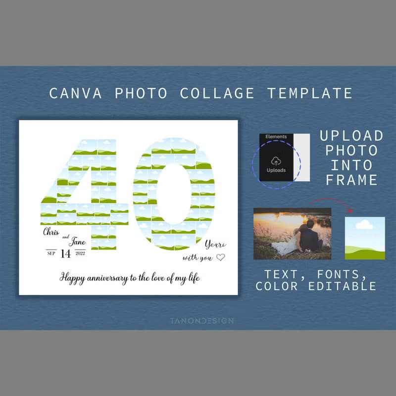 【數位】Number Photo collage Editable Canva Template, Anniversary Gift, Birthday Gift
