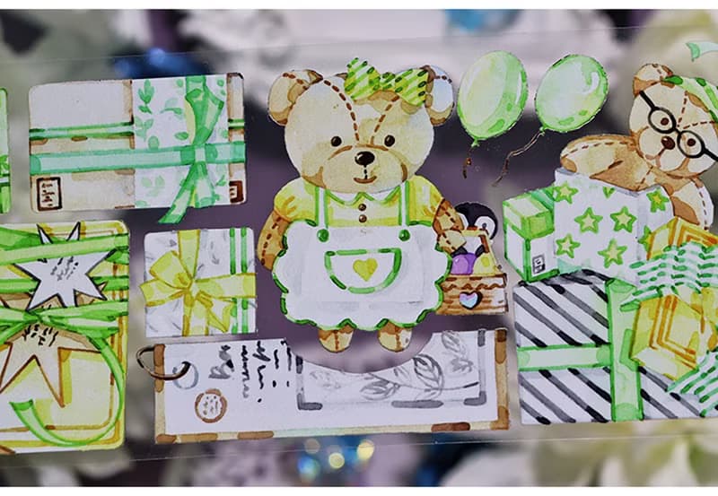OKMT新七天原創手帳咕卡谷美流麻吧唧托膠帶貼紙貝殼光 禮物小熊