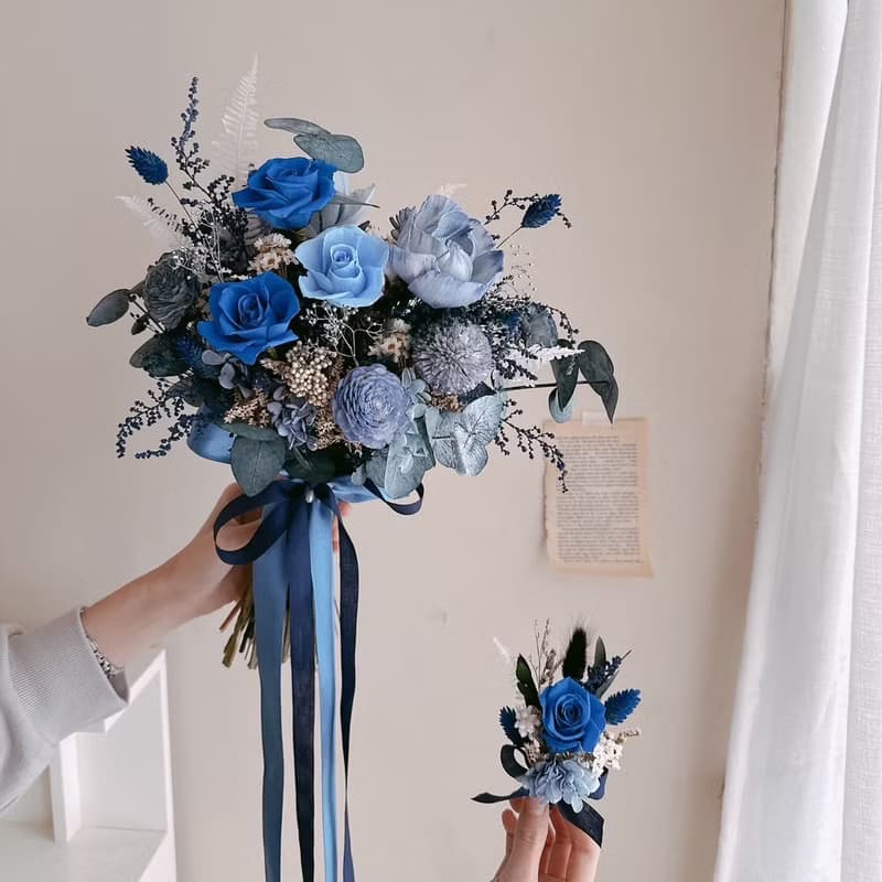 深藍 歐式永生捧花32cm